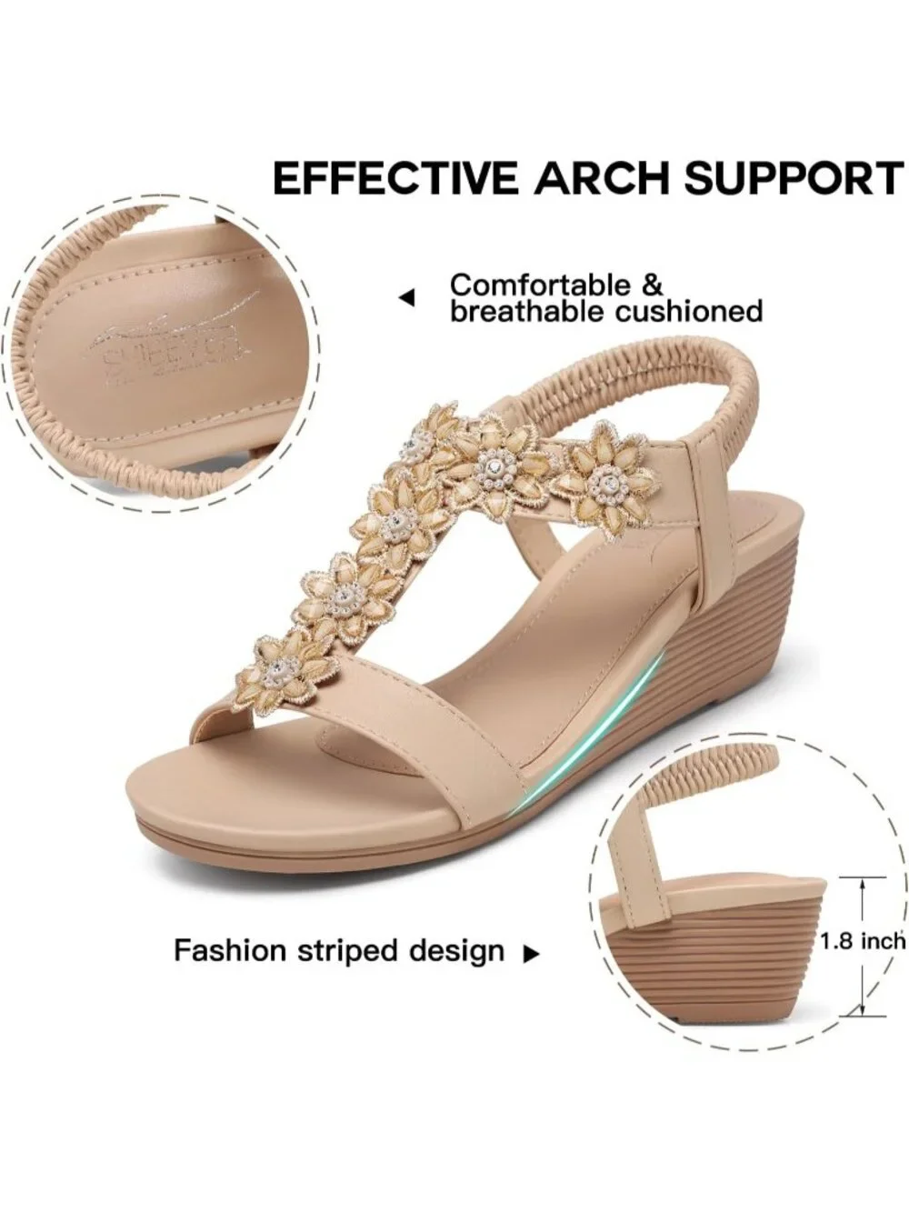 Women's Nude Wedge Sandals Summer Platform Comfortable Low Wedges Shoes